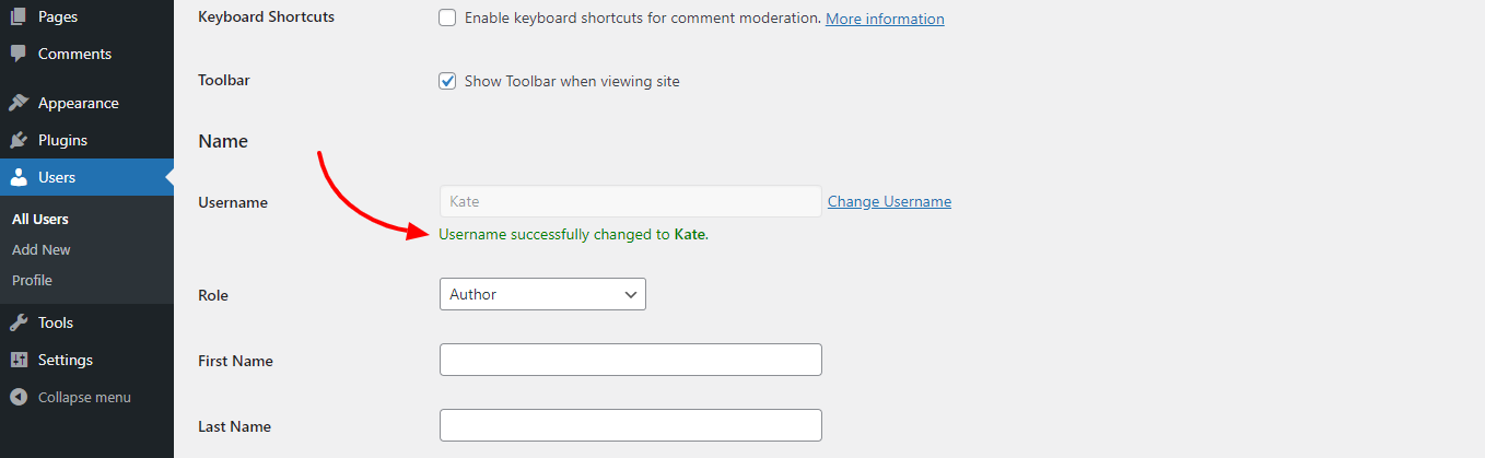 Change Wordpress Username 4