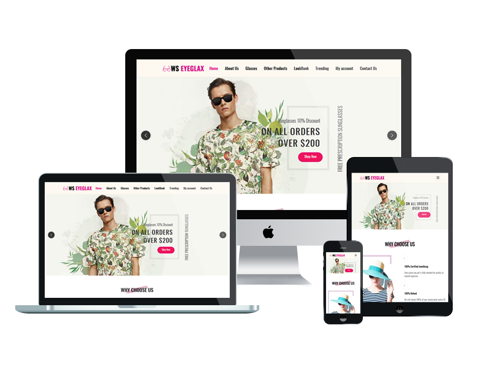 Ws Eyeglax Free Responsive Wordpress Theme Mockup